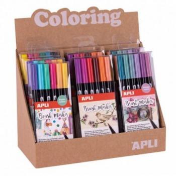 Apli Coloring Brush Markers - Expositor con 8 Packs Surtidos