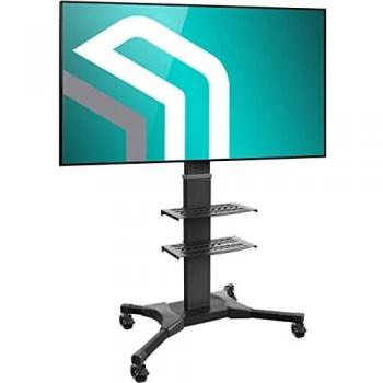 Soporte Móvil para TV de 32 a 60, hasta 30.5 kg, VESA 100x100 a 600x400, Altura Ajustable, con Ruedas, Aluminio, Negro TS255