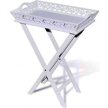 vidaXL Mesa Auxiliar Plegable y Blanca con Bandeja