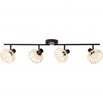 Lámpara de Techo Norah 4 Focos E14, Estilo Natural en Madera Clara y Negro, Ajustable