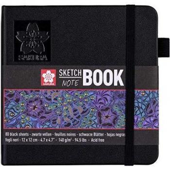 Cuaderno de Dibujo Sakura 12x12 cm, 80 hojas, papel negro 140 g/m²