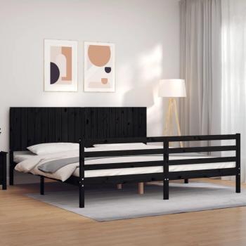 Cama de madera maciza con cabecero negro 200x200 cm
