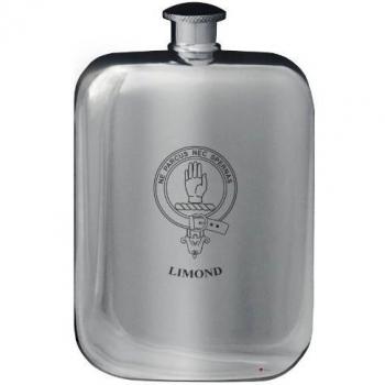 Limond Family Crest Design Pocket Hip Flask 6oz Rounded Polished Pewter
