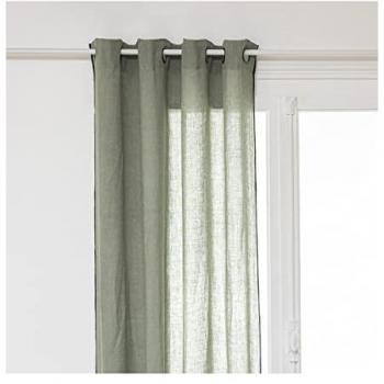 Cortina de Lino Verde Celadón 130x260 cm con Ojetes