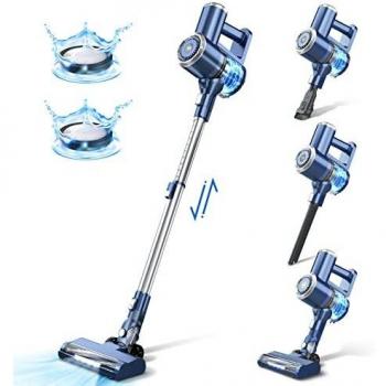 PRETTYCARE Aspiradora Escoba sin Cable 20 Kpa LED Autonomía 30 mins Ciclonico 4 en 1 Inalámbrica Escoba Eléctrica sin Bolsa Potente Aspirador de Mano Alfombra Pelo Mascota Suelo Sofá W200