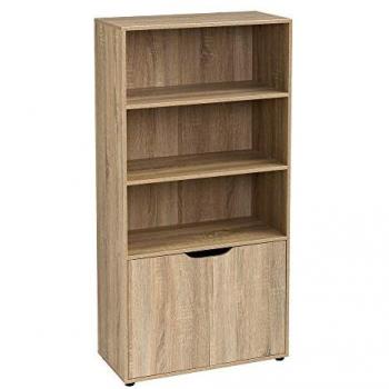 Estantería con armario bajo de madera marrón Lola Home, dimensiones 119x29x59 cm, diseño nórdico, incluye puerta y compartimentos abiertos, ideal para estudio, dormitorio, salón, oficina y biblioteca