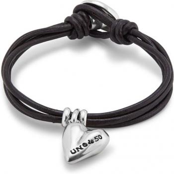 UNO de 50 Pretty Love Silver-Plated Heart Leather Bracelet for Women, Size M