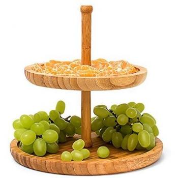 Alzata Portafrutta de 2 Niveles en Bambú Natural para Buffet y Centrotavola - Relaxdays