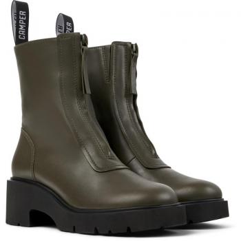 Botines de mujer Camper Milah con cierre frontal de cremallera en color verde oliva, talla 36
