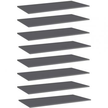 High Gloss Grey Engineered Wood Bookshelf Boards Set of 8 - 80x30x1.5 cm