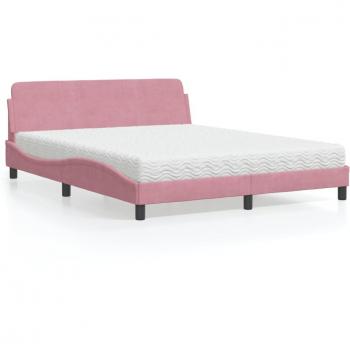 Cama con colchón terciopelo rosa 160x200 cm