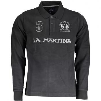 La Martina Black Long-Sleeve Cotton Polo Shirt - M