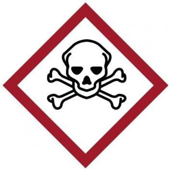 Brady 811719 Señal de poliéster laminado GHS, toxicidad aguda, 100 mm x 100 mm, 250 en un rollo, rojo/negro sobre blanco