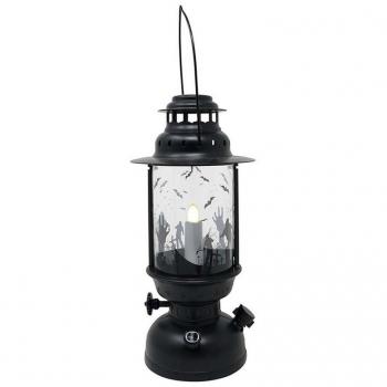 Farol Negro con Vela y Luz de 30 cm