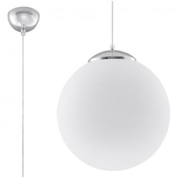 Lámpara colgante UGO 40 E27 de vidrio y acero blanco con acabado cromado, ideal para iluminar tu espacio con estilo.