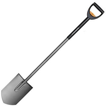 Fiskars Pala de jardín telescópica, Borde puntiagudo para suelos duros, Longitud: 105-125 cm, Negro/Plateado, 1001567