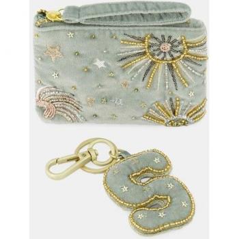 Set de monedero y llavero Tintoretto con inicial S en tono turquesa