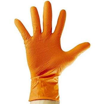 Guantes Desechables de Nitrilo Naranja T:M 7,0MIL (100 UDS.) Textura Diamante JBM 53551 - Ambidiestros, Sin polvo, No estéril, Grosor: 7