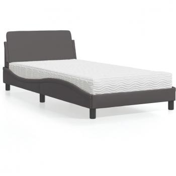 Cama con colchón de cuero sintético gris 100x200 cm