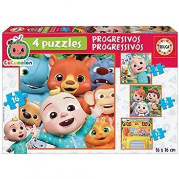 Educa 19138 Cocomelon. Set de 4 Puzzles progresivos de 6, 9, 12 y 16 Piezas. A Partir de 36 Meses