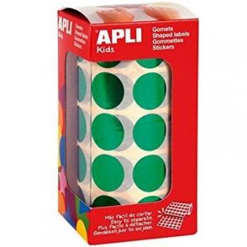 Etiquetas Adhesivas Apli Gomets Redondos Metalizados, Diámetro 20mm, Color Verde, Rollo de Pegatinas Pre-troqueladas, Adhesivo Permanente, Cumple Norm