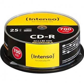 Intenso - CD-R 700MB, Velocidad de Grabación 52X, Paquete de 25 Discos - Modelo INT-1001124