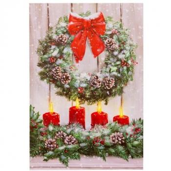 Cuadro de Navidad Multicolor Madera Lienzo 40 x 60 x 1,8 cm con luces a pilas
