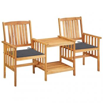 Solid Acacia Wood Garden Chairs with Cushions and Tea Table