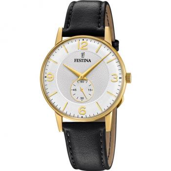 Reloj Festina Retro F20567/2 para Hombre con Esfera Plateada y Correa de Piel Negra