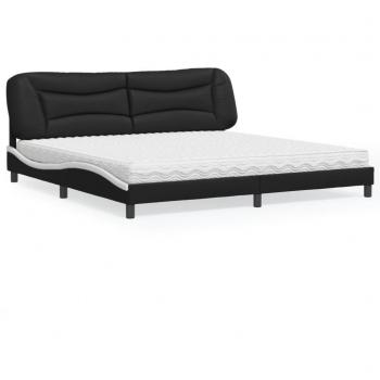 Cama con colchón de cuero sintético negro y blanco 200x200 cm