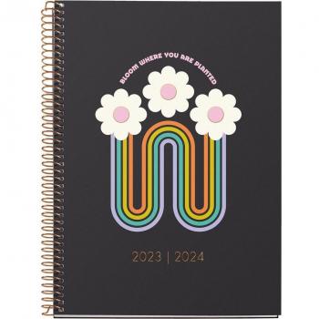 Agenda Escolar 18 Meses 2023-2024 155 x 213 mm Semana Vista Bloom Miquelrius Negro Multilingüe