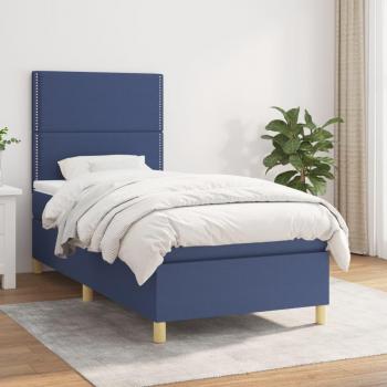 Cama box spring de muelles con colchón azul 80x200 cm en tela