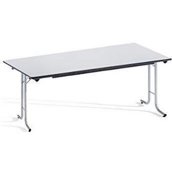 Mesa Plegable Rectangular con Bordes Redondeados, Estructura de Tubo Redondo, 1600 x 700 mm, Color Aluminio y Superficie Gris Claro