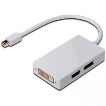 Cable de distribución DIGITUS DisplayPort miniDP - DP + HDMI + DVI macho / Umbra 0.2m DP 1.1a compatible CE blanco, blanco, AK-340509-002-W