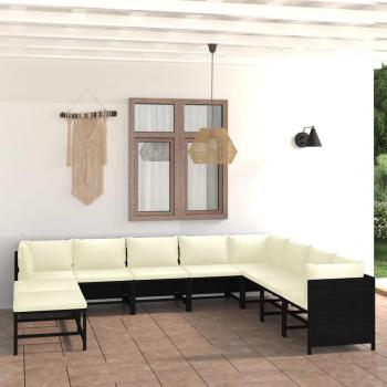 9-Piece Black Poly Rattan Patio Lounge Set with Cushions