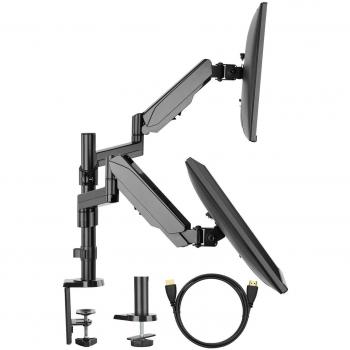 HUANUO Soporte de Monitor Dual con Doble Brazo para Ordenador de Pantalla de 17 a 32 Pulgadas - con Abrazadera C/Base de arandela - Cada Brazo soporta hasta 8 kg