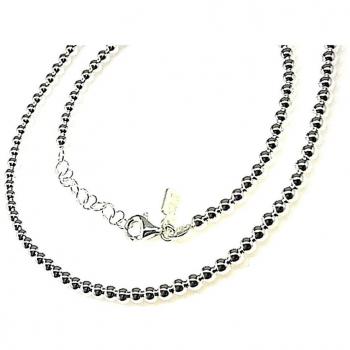 Gargantilla de Plata Ley 925m con Bolas de 3mm para Mujer, 42cm, y Mano de Fátima en Cadena Rolo