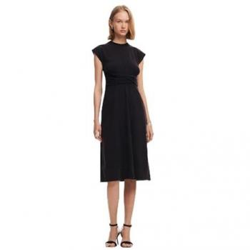 Desigual - Vestido midi fruncido de manga corta para mujer, color negro, talla XS