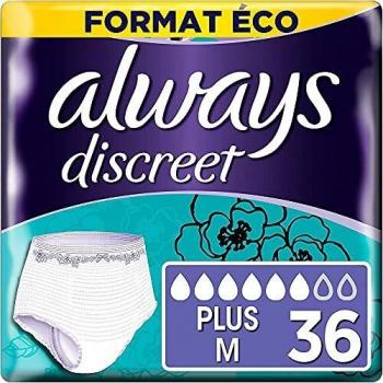 Braguitas Discretas para Incontinencia Always, Talla M, 36 unidades, Alta Absorción para Fugas Urinarias