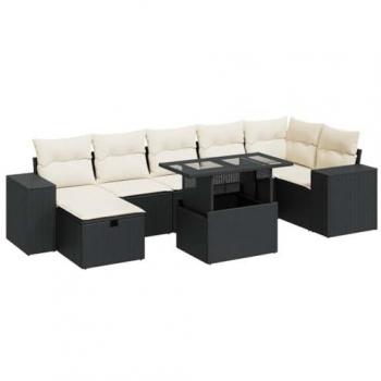 Set de muebles de jardín 5 pzas con cojines de ratán sintético negro