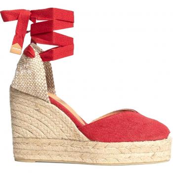 Alpargatas Chiara de Castañer en algodón orgánico con cuña roja y lazada doble plataforma