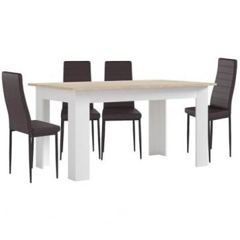 Pack Mesa de Comedor o Cocina Blanca con 4 Sillas de Polipiel y Metal Marrón