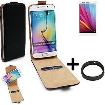 TOP SET: Caso Smartphone para Huawei Honor 5X cubierta del estilo del tirón 360°, negro + anillo protector, cubierta del tirón - K-S-Trade