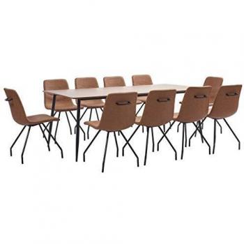 vidaXL Juego de Comedor 11 Piezas Cuero Sintético Mobiliario Decoración Interior Casa Hogar Robusto Duradero Resistente Funcional Práctico Útil Marrón