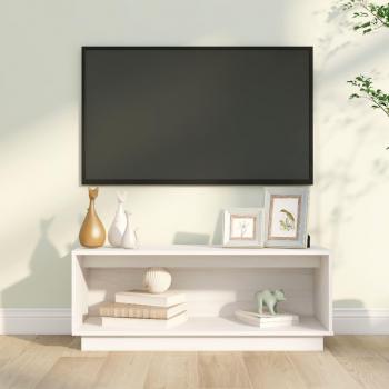 Mueble de TV de madera maciza de pino 90x35x35 cm en color natural y blanco, ideal para salón, con diseño funcional y moderno