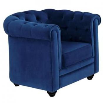 Sillón Chesterfield Clásico - Terciopelo Azul Rey - 3 Plazas