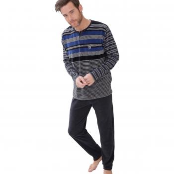 MASSANA - Pijama Terciopelo Rayas Azules - Azul, M