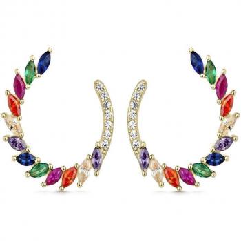 Pendientes criollas de plata bañada en oro con circonitas multicolores ovaladas Itemporality SEA-299-345-UU multicolor