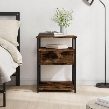 Mesita de noche Smoke Oak 40x42x55 cm Madera multicapa Marrón