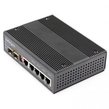 StarTech.com Industrial 6 Port Gigabit Ethernet Switch - 4 PoE RJ45 + 2 SFP Slots, 30W PoE+, 12-48VDC, 10/100/1000 Rugged Power Over Ethernet